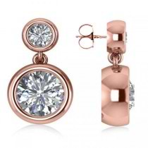 Double Round-Cut Bezel Diamond Drop Earrings 14k Rose Gold (4.50ct)