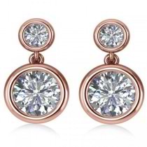 Double Round-Cut Bezel Diamond Drop Earrings 14k Rose Gold (4.50ct)