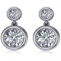 Double Round-Cut Bezel Diamond Drop Earrings 14k White Gold (4.50ct)