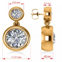 Double Round-Cut Bezel Diamond Drop Earrings 14k Yellow Gold (4.50ct)