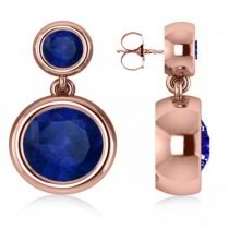 Double Blue Sapphire Gemstone Drop Earrings 14k Rose Gold (4.50ct)
