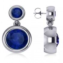Double Blue Sapphire Gemstone Drop Earrings 14k White Gold (4.50ct)