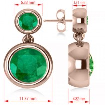 Double Emerald Bezel Gemstone Drop Earrings 14k Rose Gold (4.50ct)