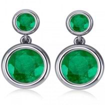 Double Emerald Bezel Gemstone Drop Earrings 14k White Gold (4.50ct)