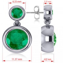 Double Emerald Bezel Gemstone Drop Earrings 14k White Gold (4.50ct)