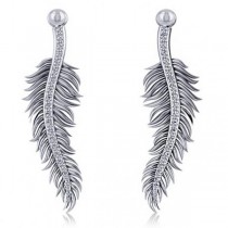 Diamond Feather Fashion Drop Earrings 14k White Gold (0.20ct)
