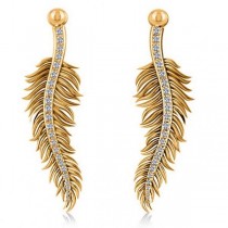 Diamond Feather Fashion Drop Earrings 14k Yellow Gold (0.20ct)