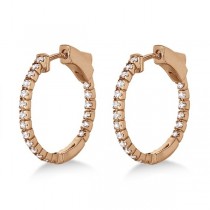 Unique Thin Small Diamond Hoop Earrings 14k Rose Gold (0.50 ct)