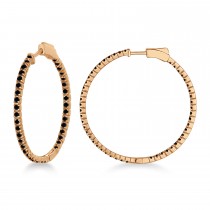 Stylish Large Round Black Diamond Hoop Earrings 14k Rose Gold (2.00ct)