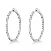 Stylish Large Round Diamond Hoop Earrings 14k White Gold (2.00ct)