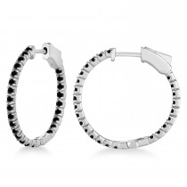 Stylish Small Round Black Diamond Hoop Earrings 14k White Gold (1.00ct)