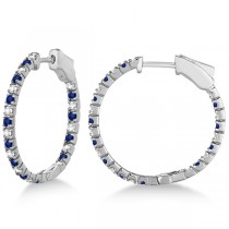 Inside-Out Diamond & Blue Sapphire Hoop Earrings 14k White Gold (1.44ct)