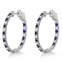 Inside-Out Diamond & Blue Sapphire Hoop Earrings 14k White Gold (1.44ct)