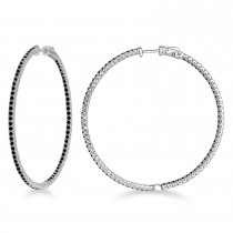 Unique X-Large Black Diamond Hoop Earrings 14k White Gold (3.00ct)