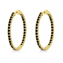Large Round Black Diamond Hoop Earrings 14k Yellow Gold (2.05ct)