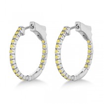 Thin Yellow Canary Diamond Hoop Earrings 14K White Gold (0.50ct)