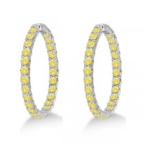 Fancy Yellow Canary Diamond Hoop Earrings 14k White Gold (10.00ct)