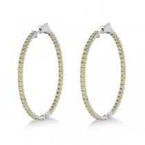 Large Yellow Canary Diamond Hoop Earrings 14k White Gold (2.00ct)