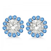 Round Blue Diamond Earring Jackets for 9mm studs 14K White Gold (0.75ct)