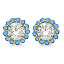 Round Blue Diamond Earring Jackets for 4mm Studs 14K Yellow Gold (0.35ct)