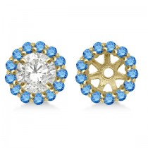 Round Blue Diamond Earring Jackets for 8mm Studs 14K Yellow Gold (0.64ct)