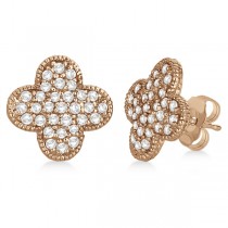Four Leaf Clover Diamond Stud Earrings 14k Rose Gold (0.75ct)
