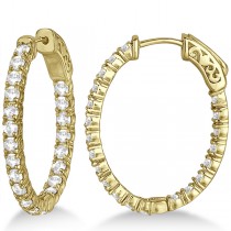 Small Oval-Shaped Diamond Hoop Earrings 14k Yellow Gold (2.94ct)