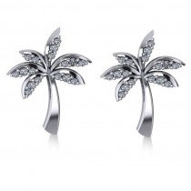 Diamond Palm Tree Summer Earrings 14k White Gold (0.20ct)