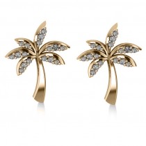 Diamond Palm Tree Summer Earrings 14k Yellow Gold (0.20ct)