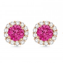 Halo Diamond Accented and Pink Tourmaline Earrings 14K Rose Gold (2.95ct)