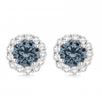 Halo Diamond Accented and Gray Spinel Earrings 14K White Gold (2.95ct)