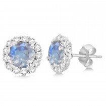 Halo Diamond Accented and Moonstone Earrings 14K White Gold (2.95ct)