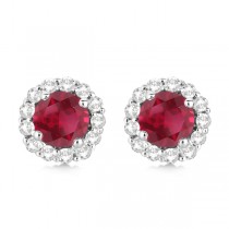 Halo Diamond Accented and Ruby Earrings 14K White Gold (2.95ct)