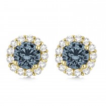 Halo Diamond Accented and Gray Spinel Earrings 14K Yellow Gold (2.95ct)