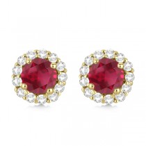 Halo Diamond Accented and Ruby Earrings 14K Yellow Gold (2.95ct)