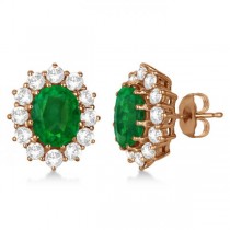 Oval Emerald and Diamond Earrings 14k Rose Gold (7.10ctw)