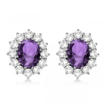 Oval Amethyst & Diamond Accented Earrings 14k White Gold (7.10ctw)