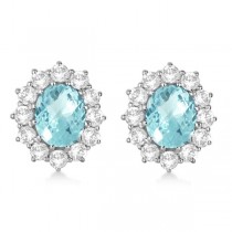 Oval Aquamarine & Diamond Accented Earrings 14k White Gold (7.10ctw)