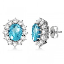 Oval Blue Topaz & Diamond Accented Earrings 14k White Gold (7.10ctw)