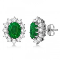 Oval Emerald and Diamond Earrings 18k White Gold (7.10ctw)