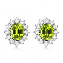 Oval Peridot & Diamond Accented Earrings 14k White Gold (7.10ctw)