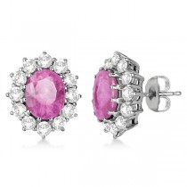 Oval Pink Sapphire & Diamond Accented Earrings 14k White Gold (7.10ctw)