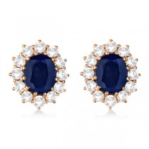 Oval Blue Sapphire and Diamond Earrings 14k Rose Gold (7.10ctw)