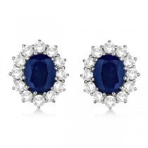 Oval Blue Sapphire and Diamond Earrings 18k White Gold (7.10ctw)