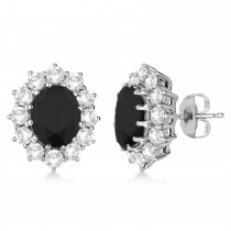 Oval Black and White Diamond Earrings 18k White Gold (5.55ctw)