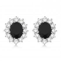 Oval Black and White Diamond Earrings 18k White Gold (5.55ctw)