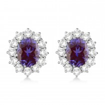 Oval Lab Alexandrite & Diamond Accented Earrings 14k White Gold (7.10ctw)