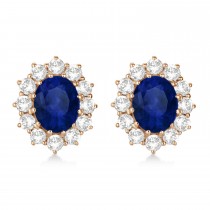 Oval Lab Blue Sapphire and Diamond Earrings 14k Rose Gold (7.10ctw)