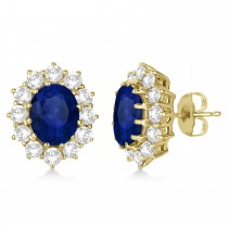 Oval Lab Blue Sapphire & Diamond Accented Earrings 14k Yellow Gold (7.10ctw)