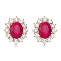 Oval Lab Ruby Earrings with Diamonds 14k Rose Gold (7.10ctw)